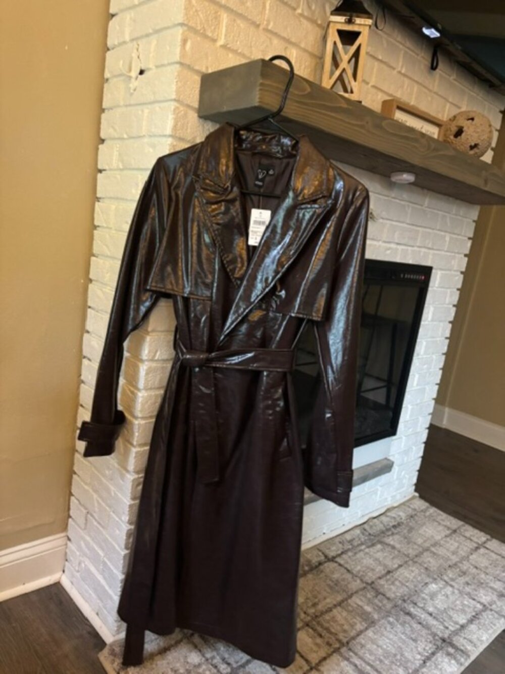 NWT Windsor Statement Season Brown Faux Leather Trench Coat Size Small